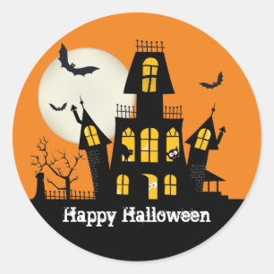 Adesivo Redondo Feliz Halloween Casa Assombrada Sinistra e Assusta