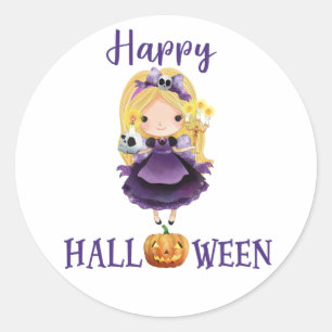 Adesivo Redondo Feliz Halloween, clássico colega princesa