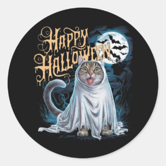 Adesivo Redondo Feliz halloween com gatos