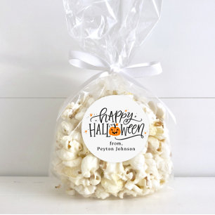 Adesivo Redondo Feliz Halloween com Letra à Mão