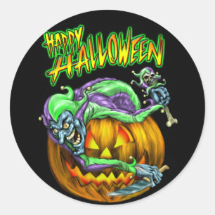 Adesivo Redondo Feliz Halloween Creepy JesterKin Sticker