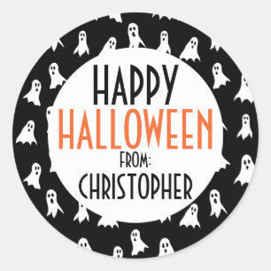 Adesivo Redondo Feliz Halloween - Crianças de Padrão Fantasma Pe