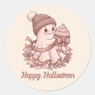 Adesivo Redondo Feliz Halloween Cute Autumn Colheita Fantasma&Cupc
