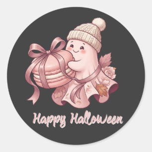 Adesivo Redondo Feliz Halloween Cute Colheita de Outono Fantasma&M
