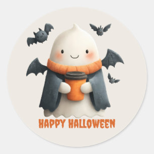 Adesivo Redondo Feliz Halloween - Cute Ghost Design