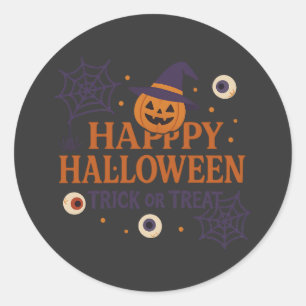 Adesivo Redondo Feliz Halloween Dia das Bruxas Abóbora Doces ou Tr
