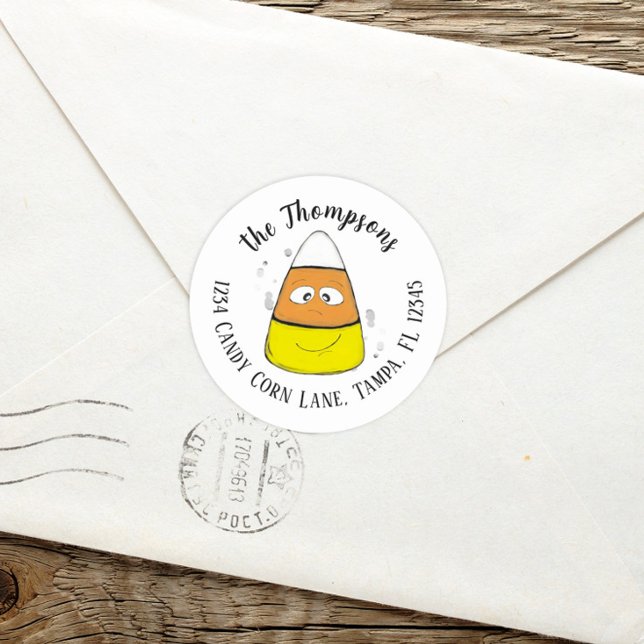 Adesivo Redondo Feliz Halloween Doce de Milho Endereço de Devoluçã (Criador carregado)