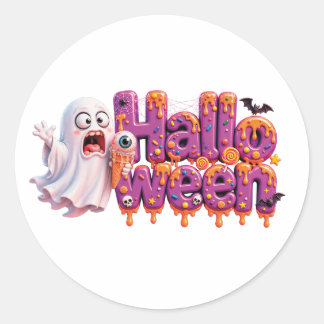 Adesivo Redondo Feliz Halloween Doce Gotejamento Texto Com Morcego