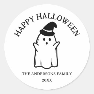 Adesivo Redondo Feliz Halloween, Fantasma Engraçado