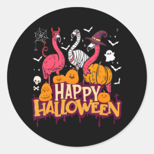 Adesivo Redondo Feliz Halloween Flamingo Witmy Por