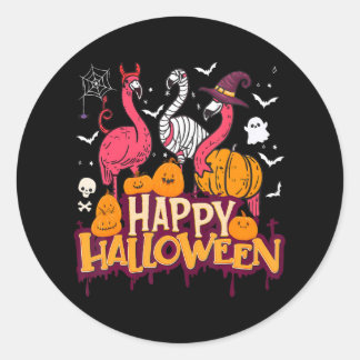 Adesivo Redondo Feliz Halloween Flamingo Witmy Por