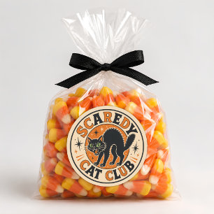 Adesivo Redondo Feliz Halloween Gato Preto Vintage Retro