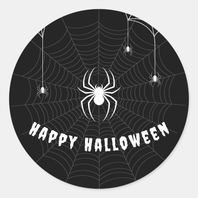 Adesivo Redondo Feliz Halloween Gothy Scary Black Spider Web (Frente)