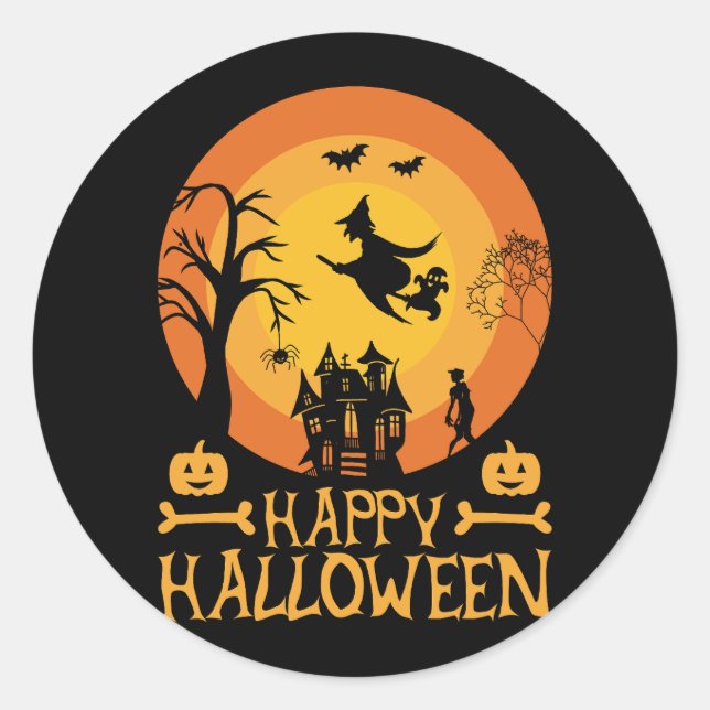 Adesivo Redondo Feliz Halloween Haunted House Sticker (Frente)