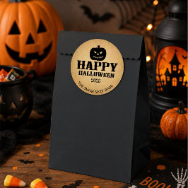 Adesivo Redondo Feliz Halloween Jack-O-Lantern Papel Marrom