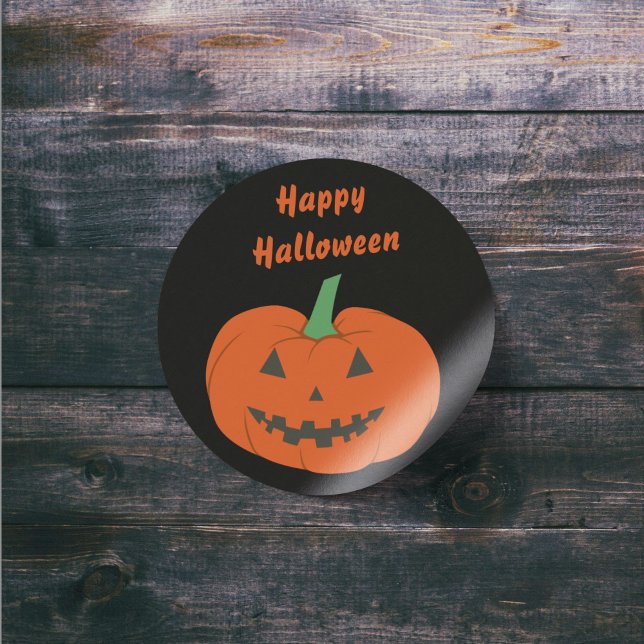 Adesivo Redondo Feliz Halloween Jack O Lanterna Pumpkin Sticker (Happy Halloween Jack O Lantern Pumpkin Sticker)
