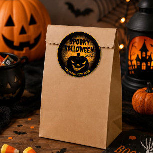 Adesivo Redondo Feliz Halloween Jack-O-Lanterna Stickers
