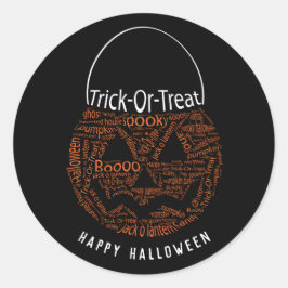 Adesivo Redondo Feliz Halloween Jack O Lanterna Word Art Laranja