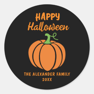 Adesivo Redondo Feliz Halloween Laranja Abóbora Preta