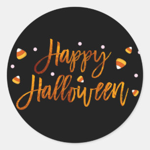 Adesivo Redondo Feliz Halloween Laranja Moderno Script Tendência