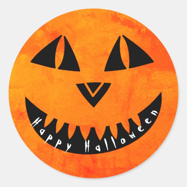 Adesivo Redondo Feliz Halloween Laranja Pumpkin Jack o'Lanterna (Frente)