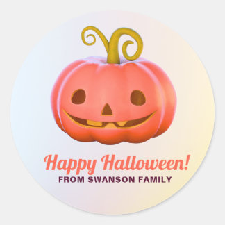 Adesivo Redondo Feliz Halloween Nome da Família Cute Jack-o-Lanter