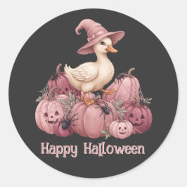 Adesivo Redondo Feliz Halloween Pato de Bruxa Fofa & Abóboras Cor-