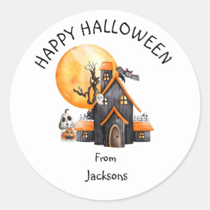 Adesivo Redondo Feliz Halloween Personalizado com Fantasma Fofo