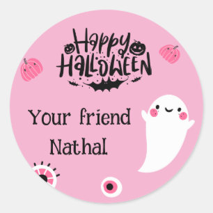 Adesivo Redondo Feliz Halloween Personalizado com Fantasma Fofo RO