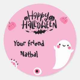 Adesivo Redondo Feliz Halloween Personalizado com Ghost PINK Bonit