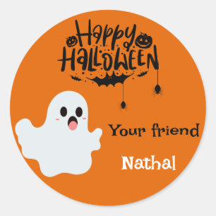 Adesivo Redondo Feliz Halloween Personalizado Ghost Pumpkin