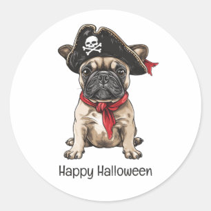 Adesivo Redondo Feliz Halloween Pirate Buldogue Francês