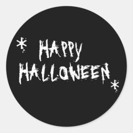 Adesivo Redondo Feliz Halloween preto branco e assustador diversão