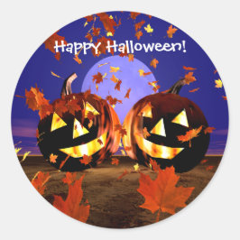 Adesivo Redondo Feliz Halloween Pumpkins Jogando