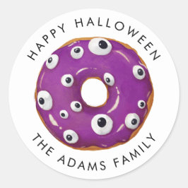Adesivo Redondo Feliz Halloween Purple Gooey Rosquinha