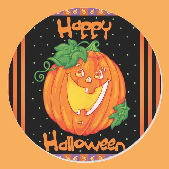Adesivo Redondo Feliz Halloween Rindo de Pumpkin 20 Stickers (Criador carregado)