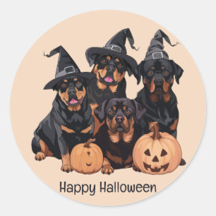 Adesivo Redondo Feliz Halloween Rottweiler Cães Jack O Lanterna