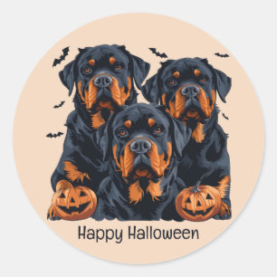 Adesivo Redondo Feliz Halloween Rottweiler Cães Jack O Lanterna