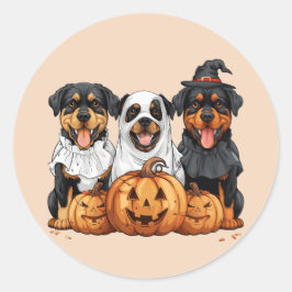 Adesivo Redondo Feliz Halloween Rottweiler Cães Jack O Lanterna