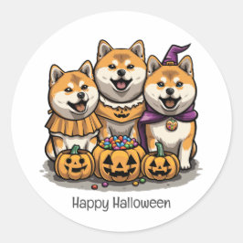 Adesivo Redondo Feliz Halloween Shiba Inu Dogs