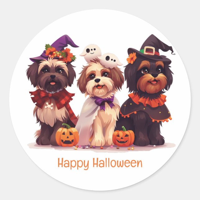 Adesivo Redondo Feliz Halloween Shih Tzu Dogs (Frente)