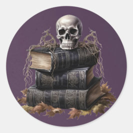 Adesivo Redondo Feliz Halloween Skull e Livros