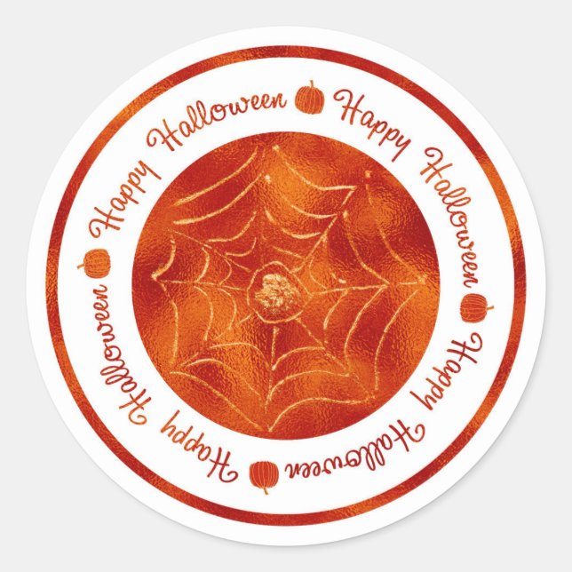 Adesivo Redondo Feliz Halloween Spider Web Orange Shopping (Frente)