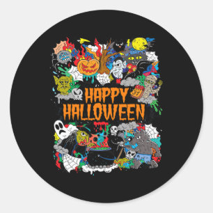 Adesivo Redondo Feliz Halloween Spooky Retro