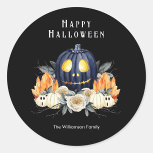 Adesivo Redondo Feliz Halloween Spooky Samhain Pumpkins Crystals