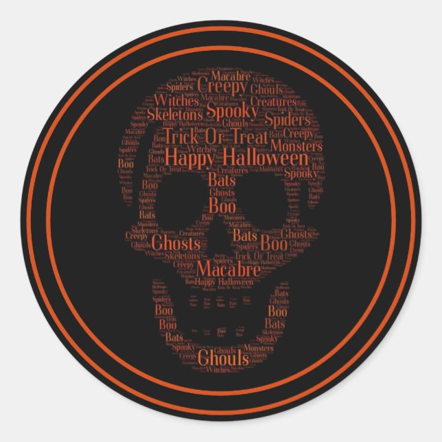 Adesivo Redondo Feliz Halloween Spooky Skull (Frente)