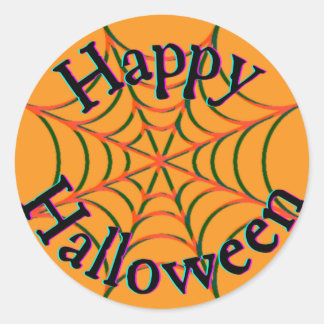 Adesivo Redondo Feliz Halloween Teia de Aranha