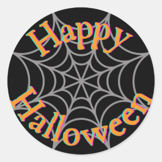 Adesivo Redondo Feliz Halloween Teia de Aranha