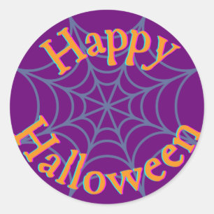 Adesivo Redondo Feliz Halloween Teia de Aranha