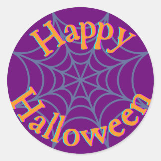 Adesivo Redondo Feliz Halloween Teia de Aranha